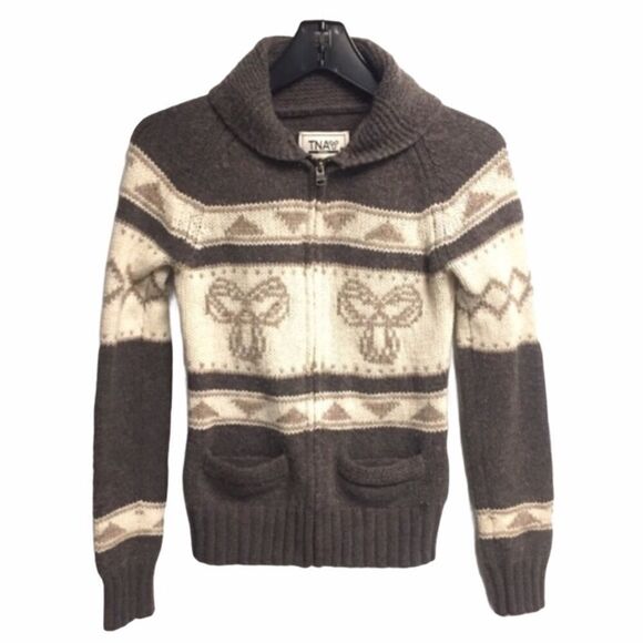 ARITZIA Sea To Sky Cowichan Chunky Knit Cardigan Sweater Wool Brown S - Picture 1 of 6
